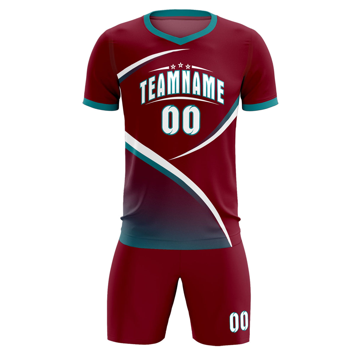 Custom Crimson Aqua Color Block Training Uniform For Men Soccer Sets Jersey