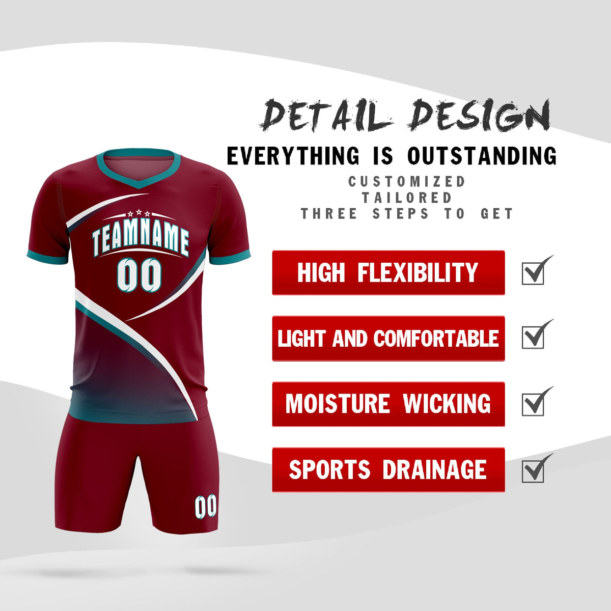 Custom Crimson Aqua Color Block Training Uniform For Men Soccer Sets Jersey