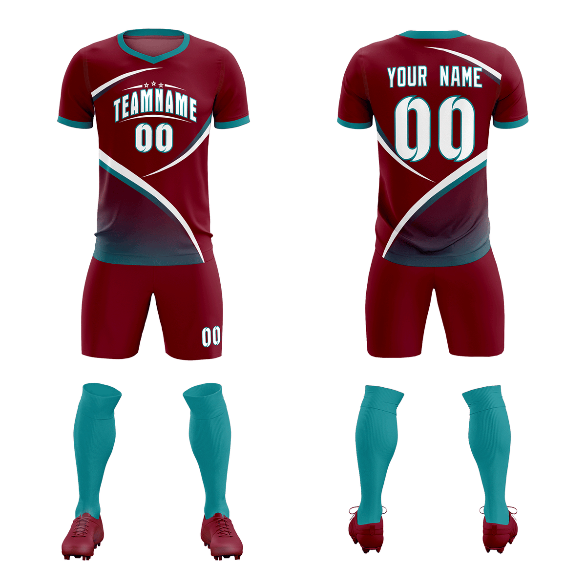 Custom Crimson Aqua Color Block Training Uniform For Men Soccer Sets Jersey
