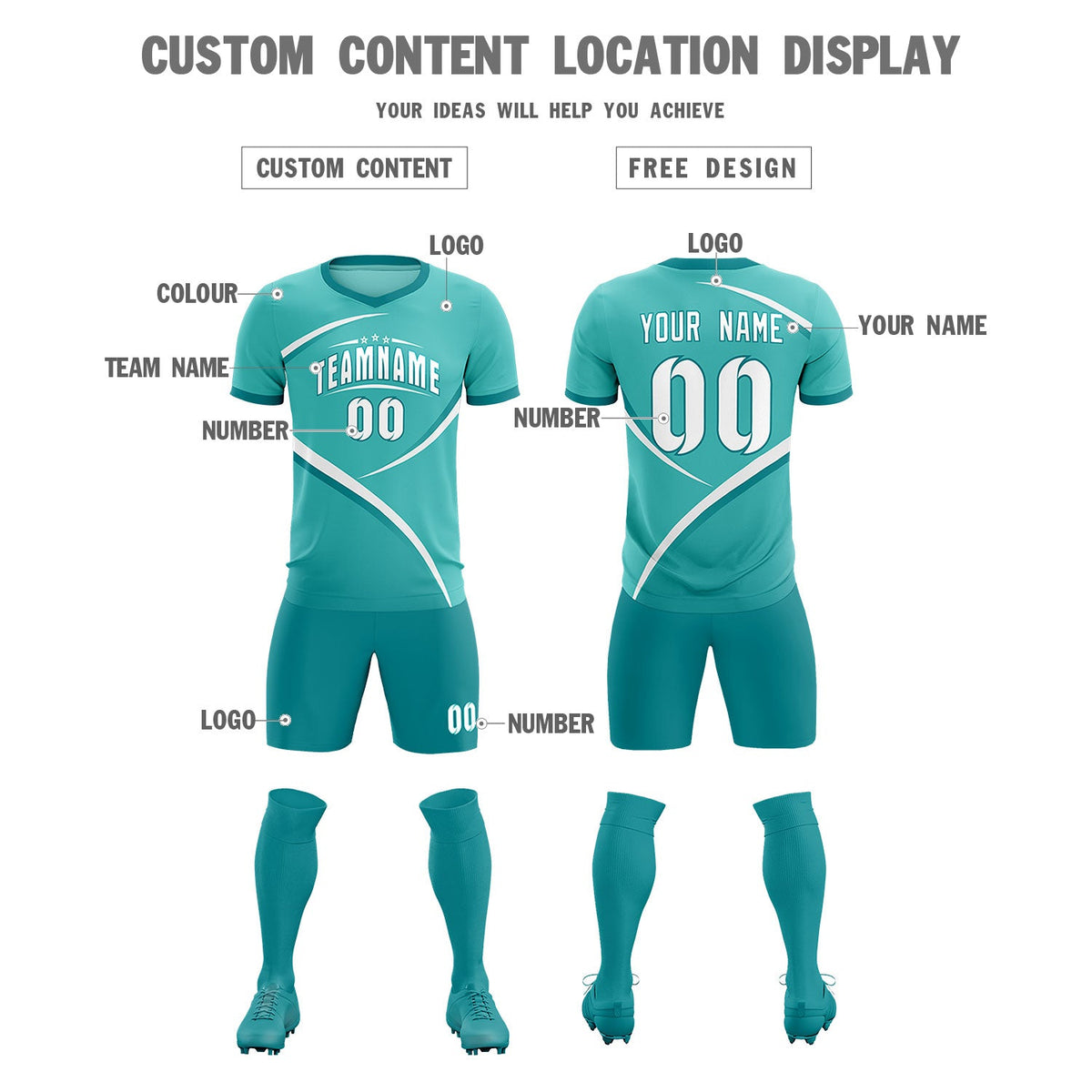 Custom Bright Green Aqua Color Block Training Uniform For Men Soccer Sets Jersey