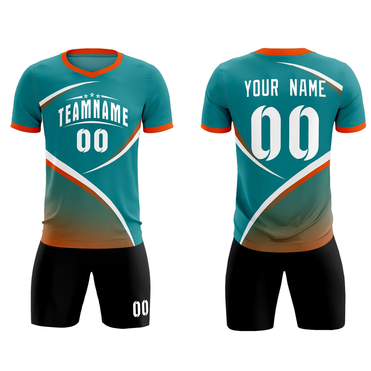 Custom Aqua Orange Color Block Training Uniform For Men Soccer Sets Jersey