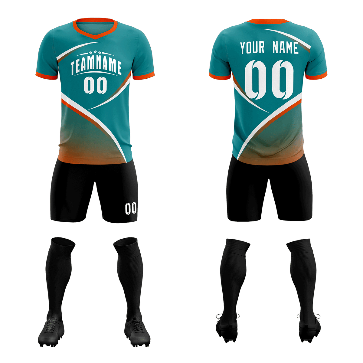 Custom Aqua Orange Color Block Training Uniform For Men Soccer Sets Jersey