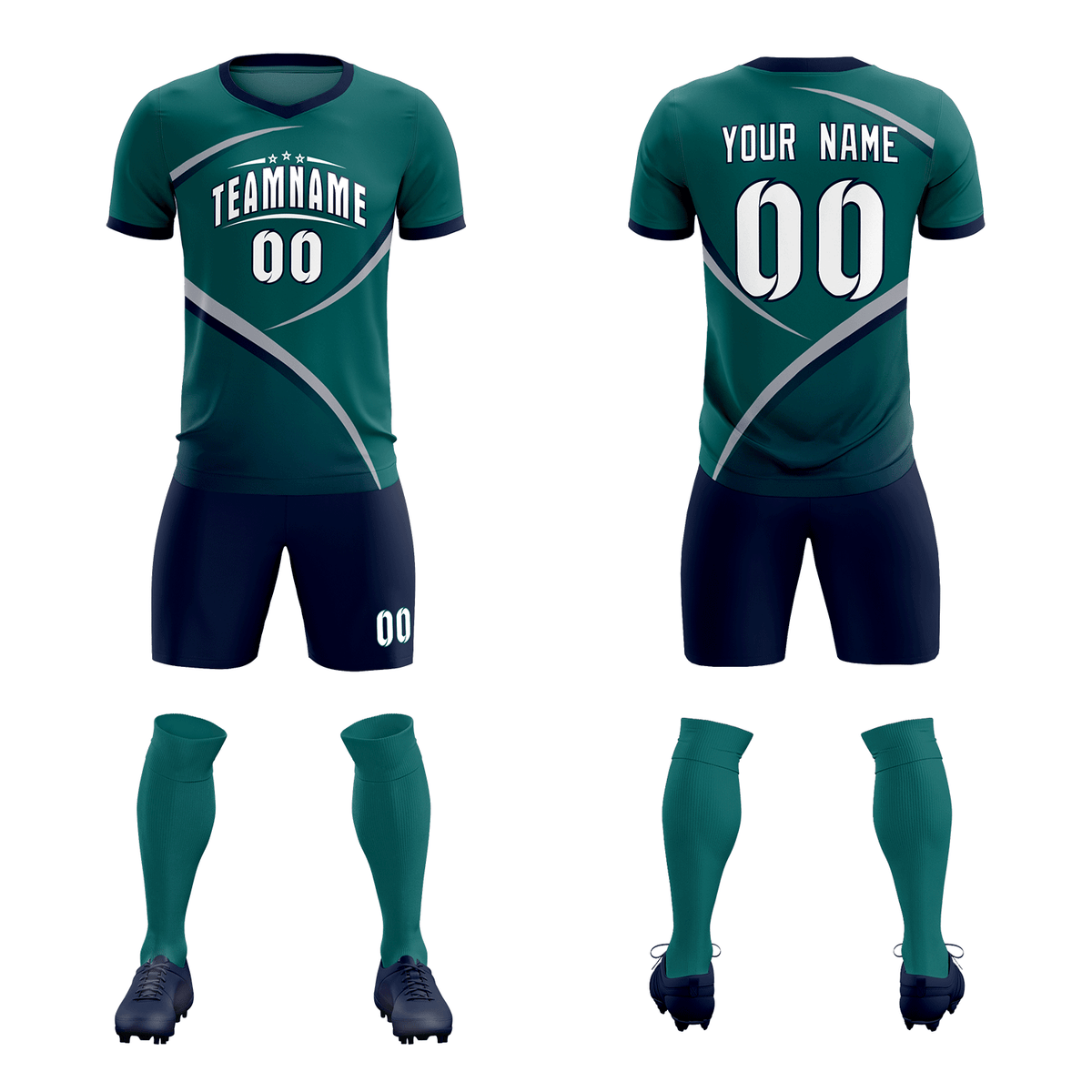 Custom Aqua Navy Color Block Training Uniform For Men Soccer Sets Jersey