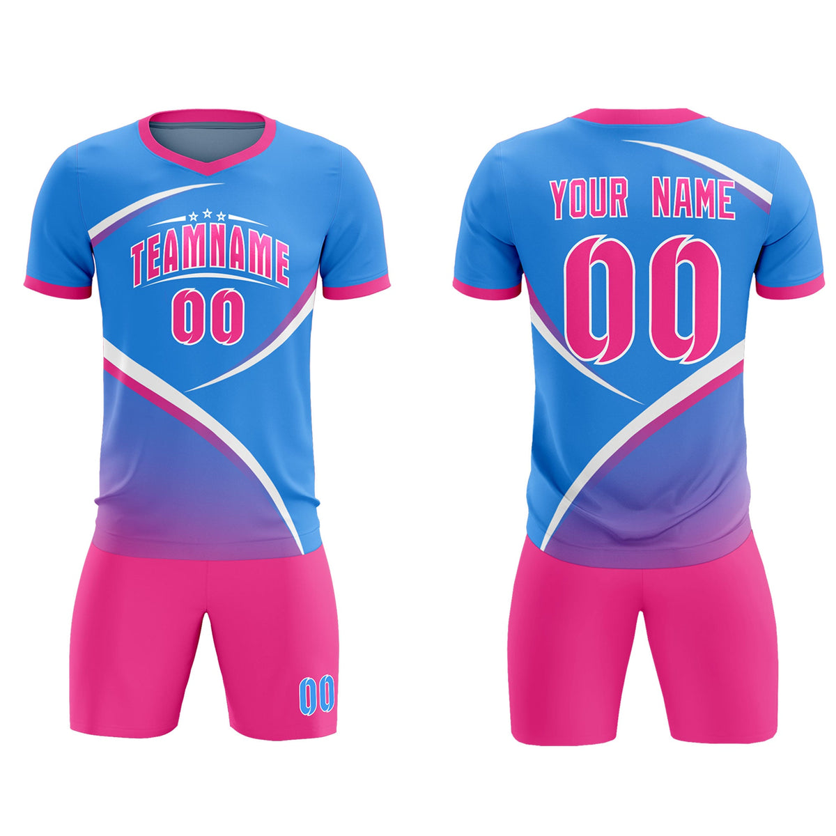 Custom Powder Blue Pink Color Block Training Uniform For Men Soccer Sets Jersey