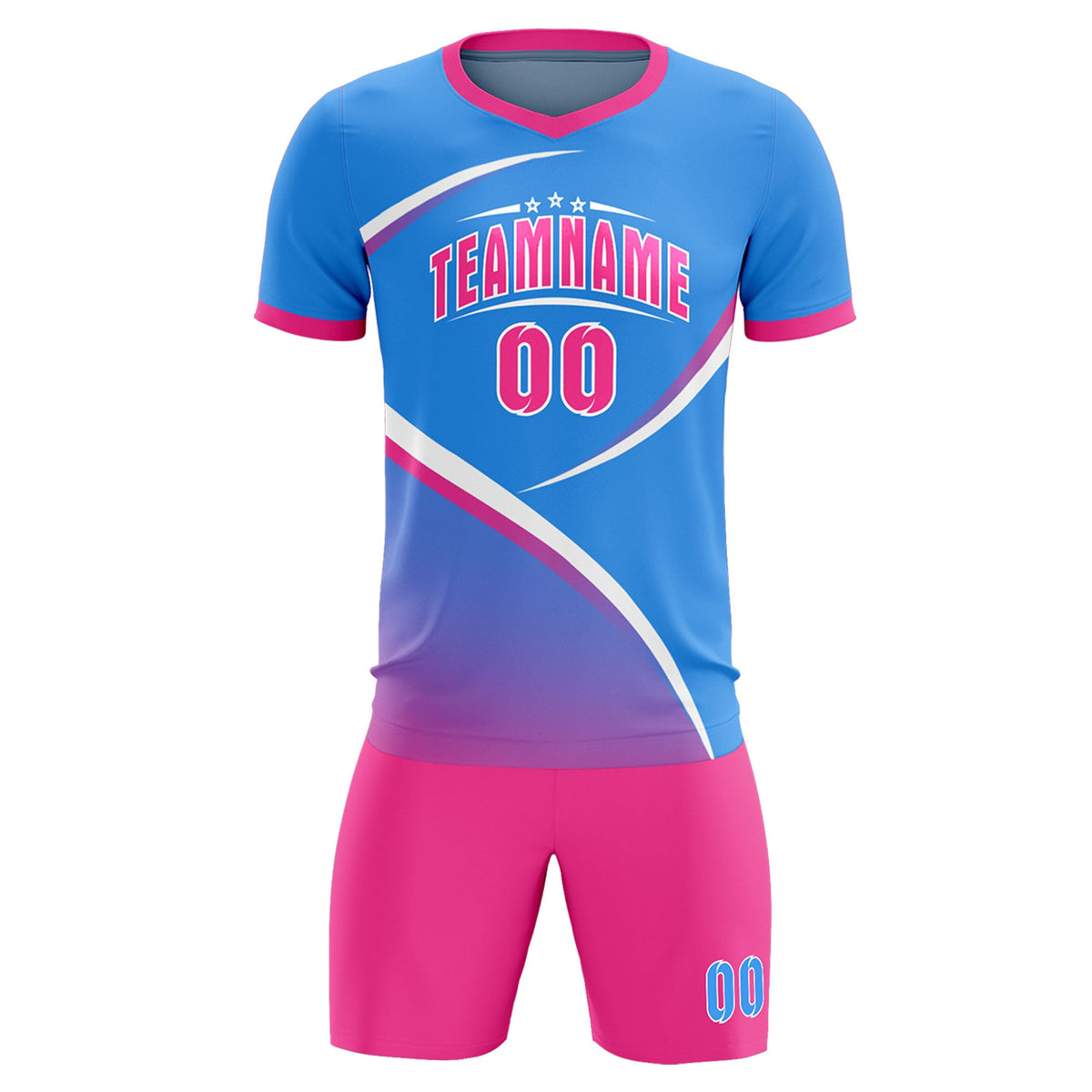 Custom Powder Blue Pink Color Block Training Uniform For Men Soccer Sets Jersey