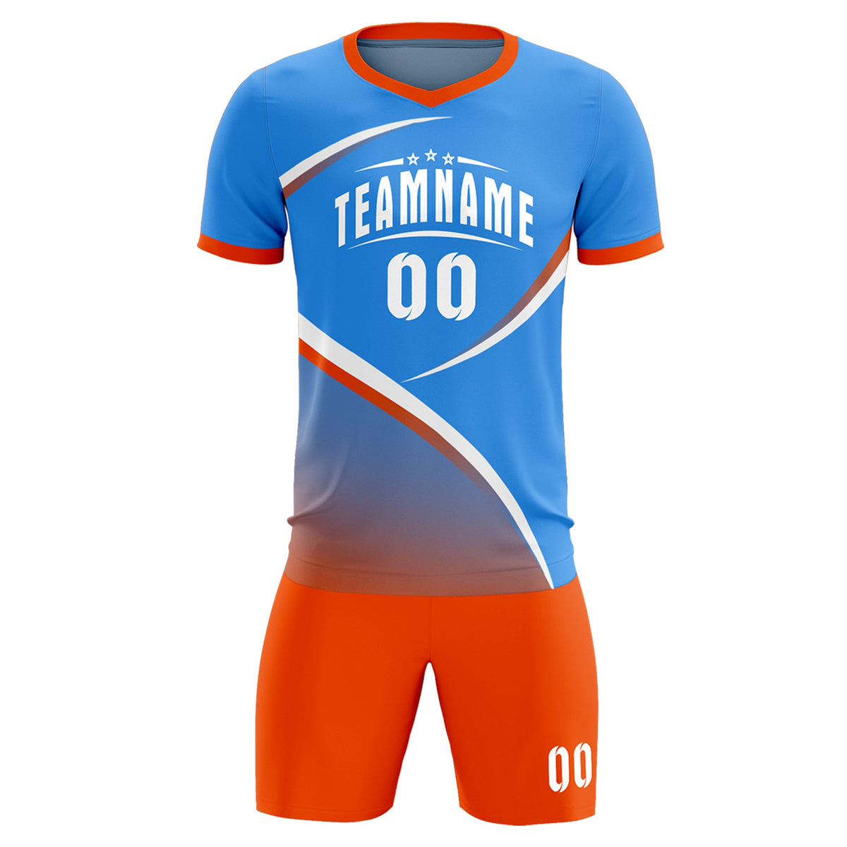 Custom Powder Blue Orange Color Block Training Uniform For Men Soccer Sets Jersey