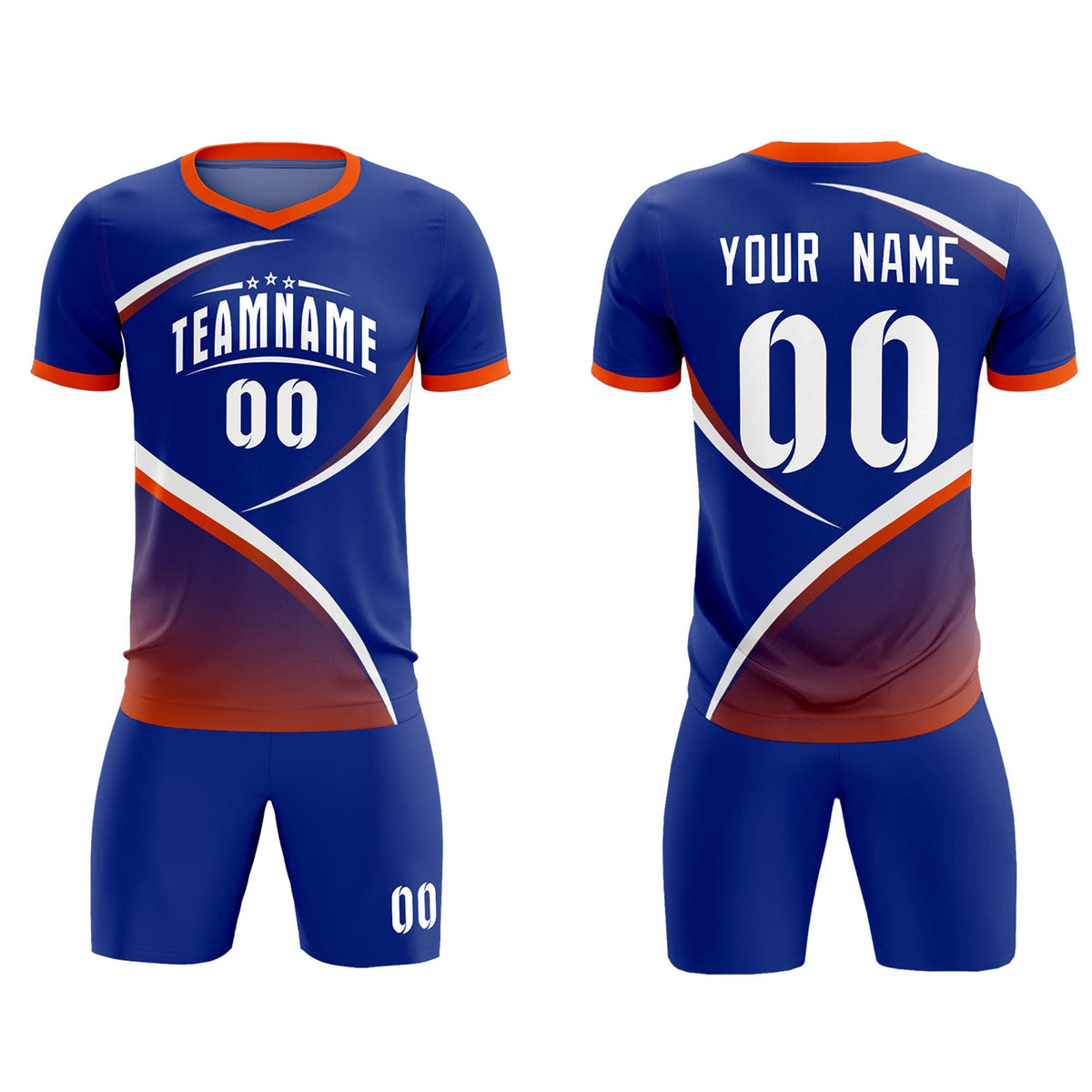 Custom Royal Orange Color Block Training Uniform For Men Soccer Sets Jersey