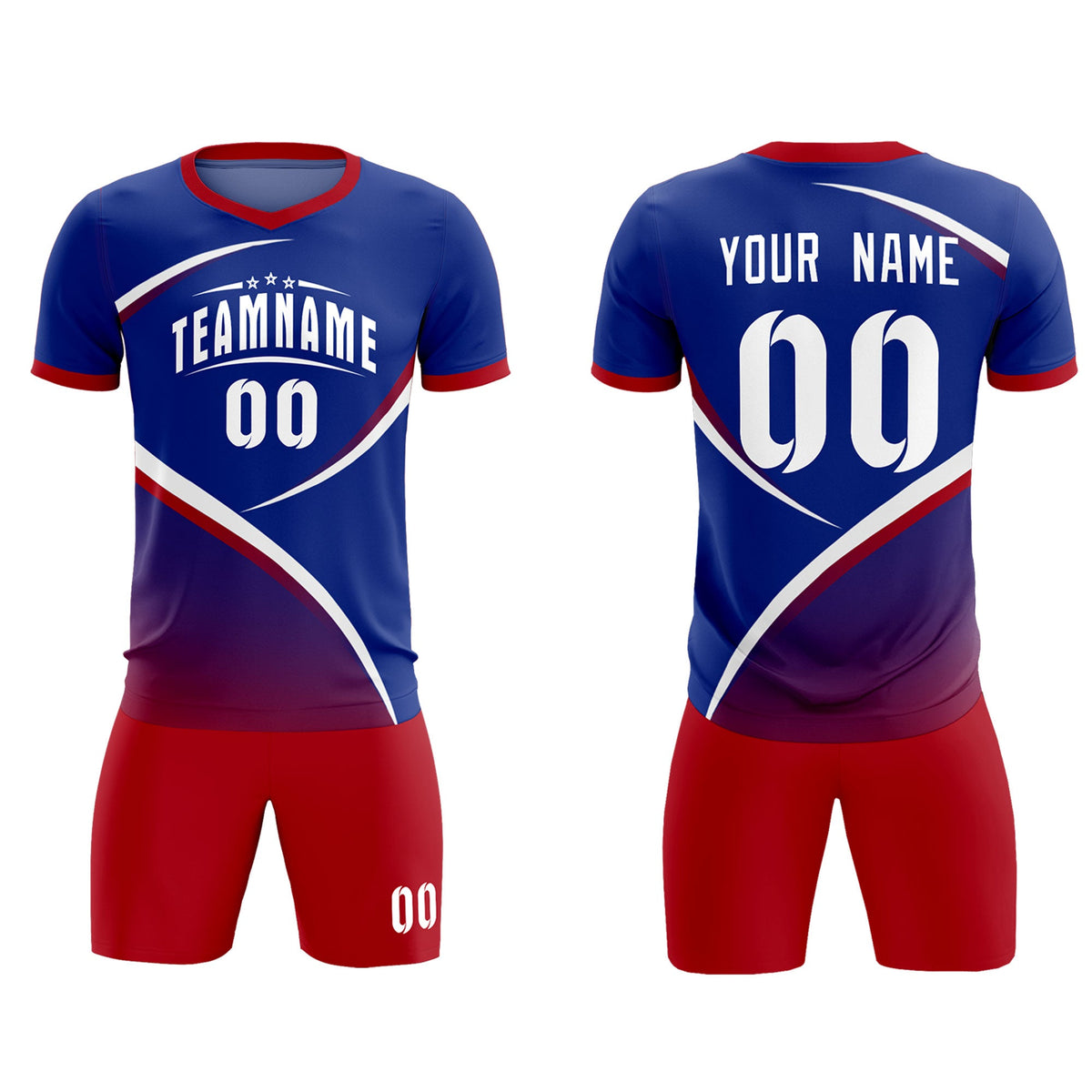 Custom Royal Red Color Block Training Uniform For Men Soccer Sets Jersey