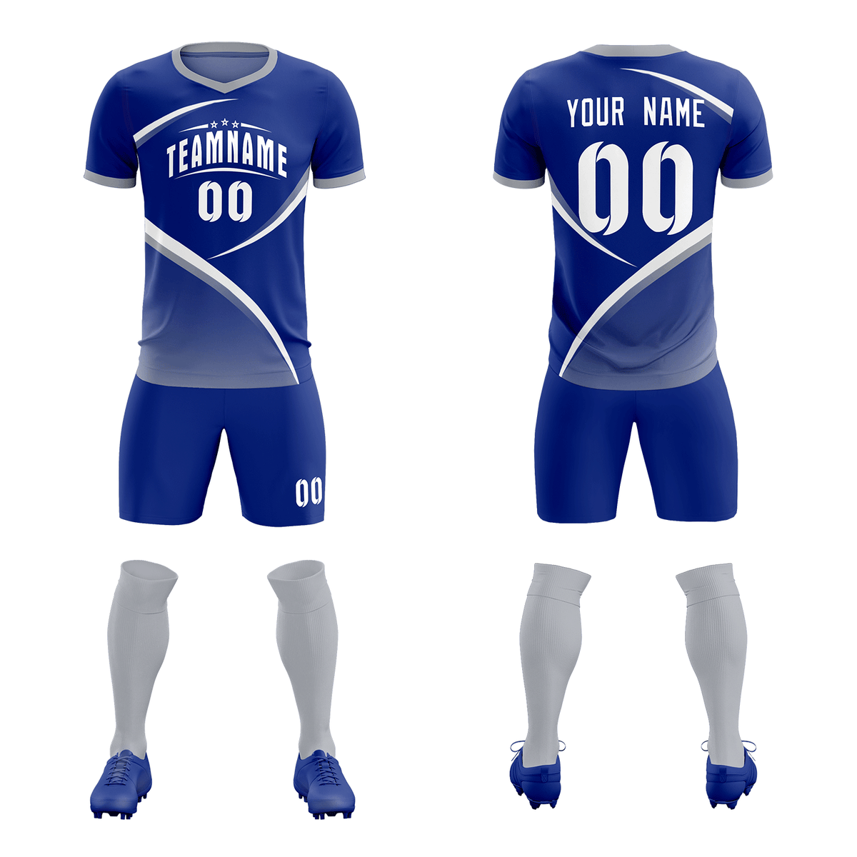 Custom Royal Gray Color Block Training Uniform For Men Soccer Sets Jersey