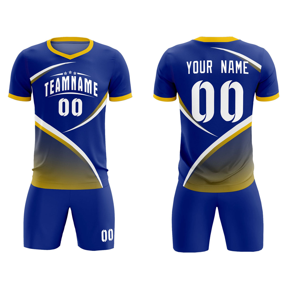 Custom Royal Gold Color Block Training Uniform For Men Soccer Sets Jersey