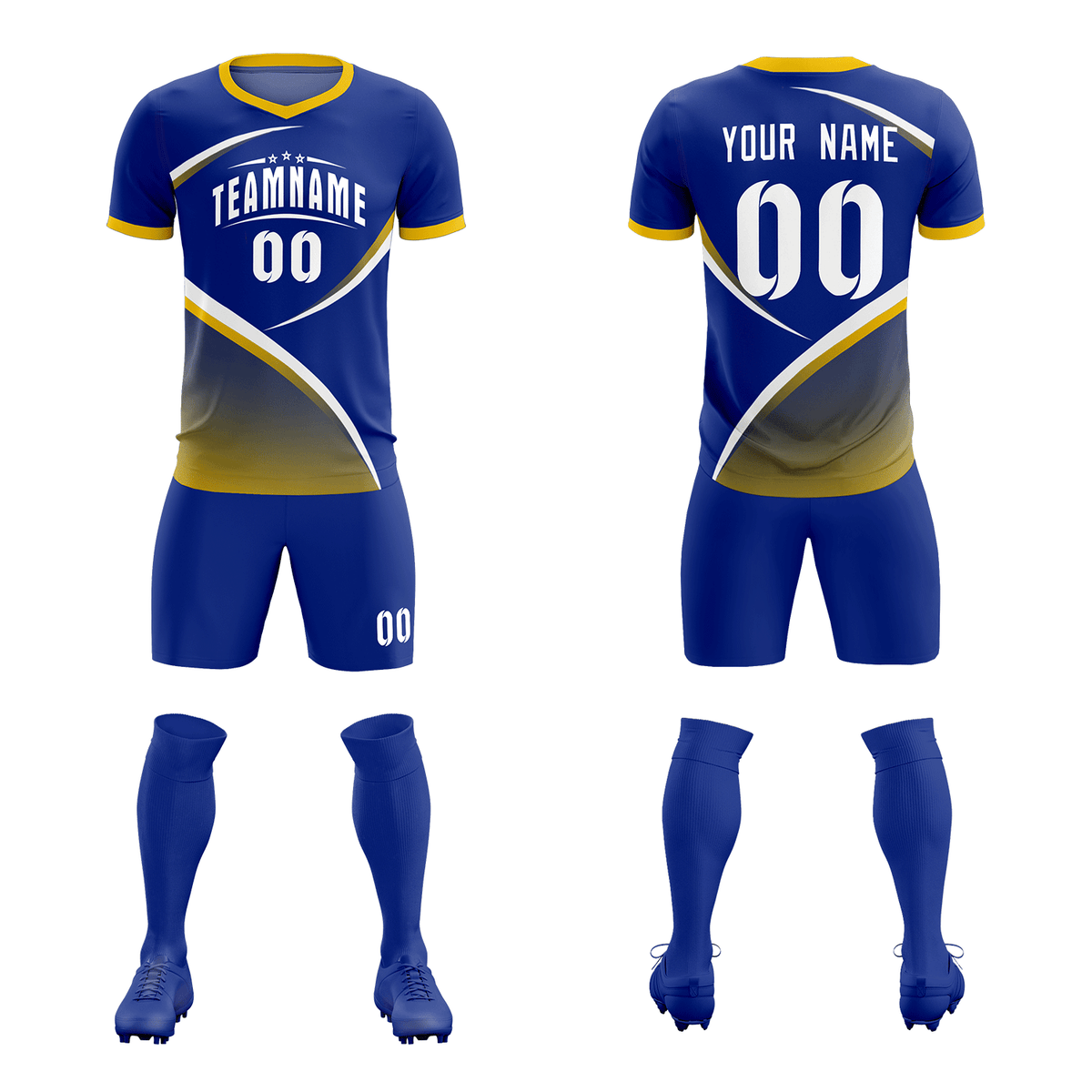 Custom Royal Gold Color Block Training Uniform For Men Soccer Sets Jersey