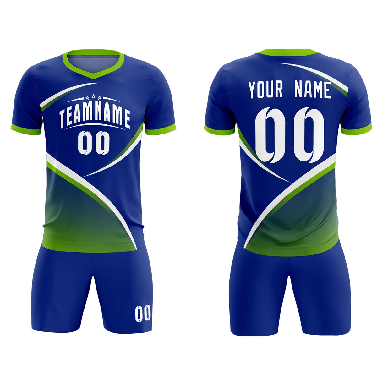 Custom Royal Neon Green Color Block Training Uniform For Men Soccer Sets Jersey