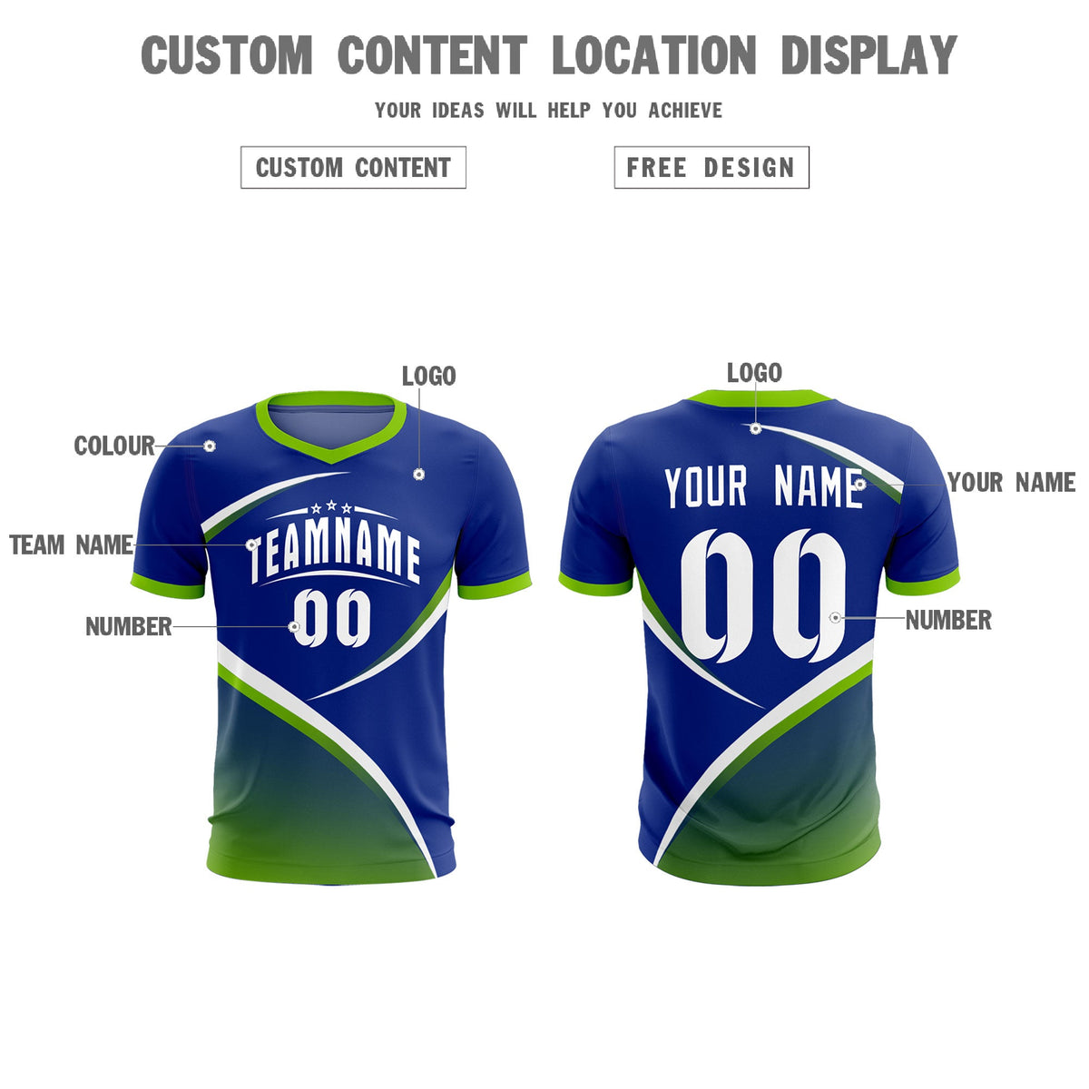 Custom Royal Neon Green Color Block Training Uniform For Men Soccer Sets Jersey