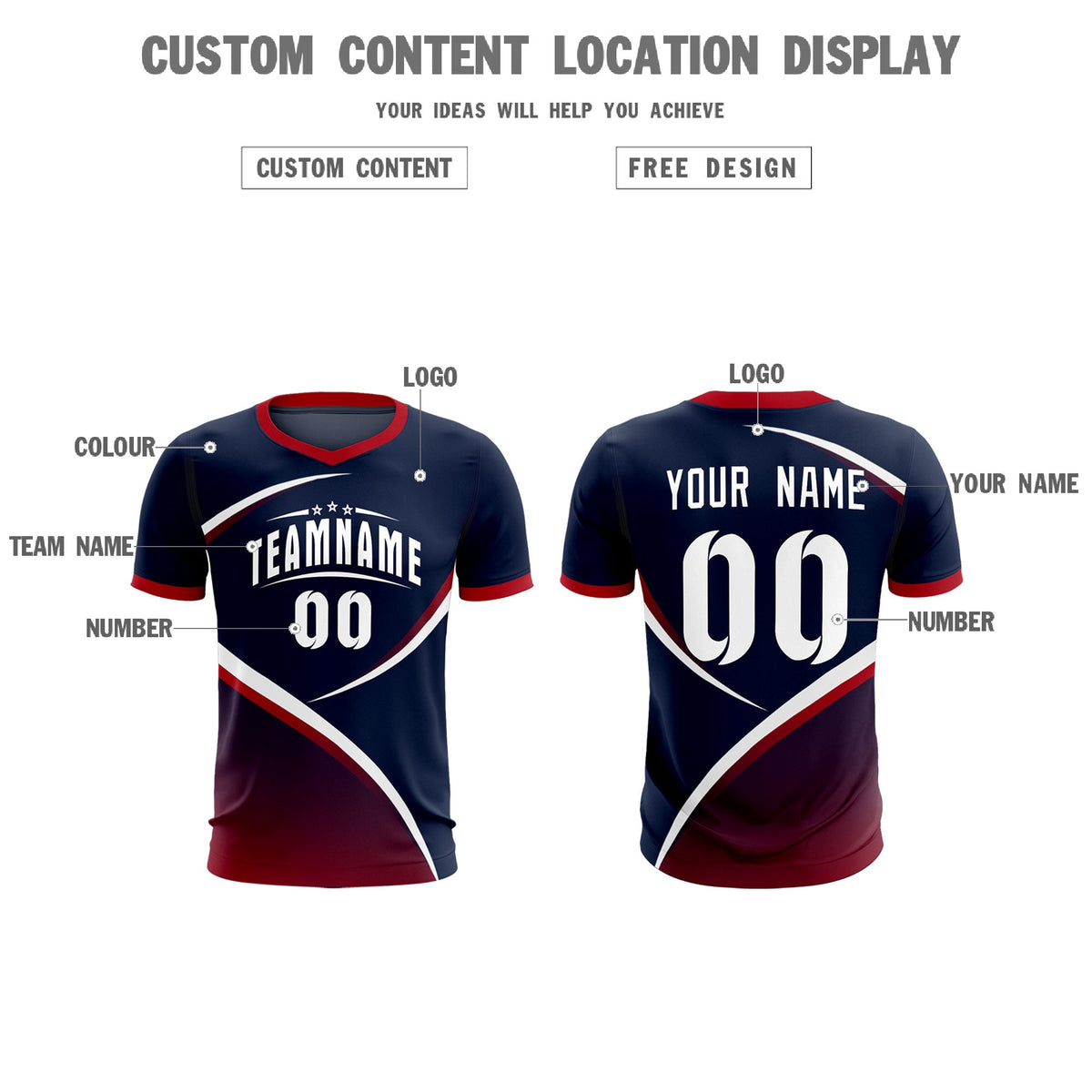 Custom Navy Red Color Block Training Uniform For Men Soccer Sets Jersey