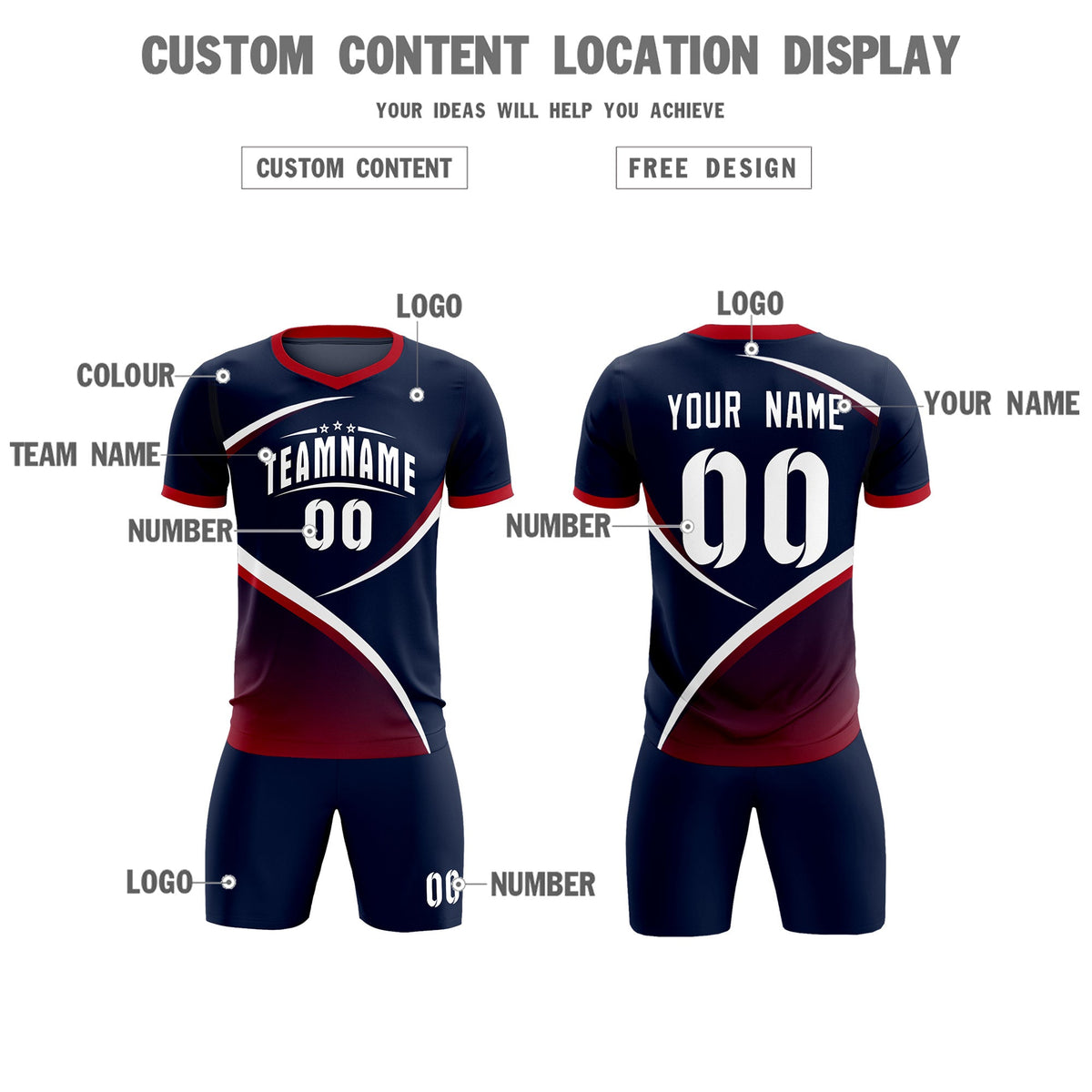 Custom Navy Red Color Block Training Uniform For Men Soccer Sets Jersey