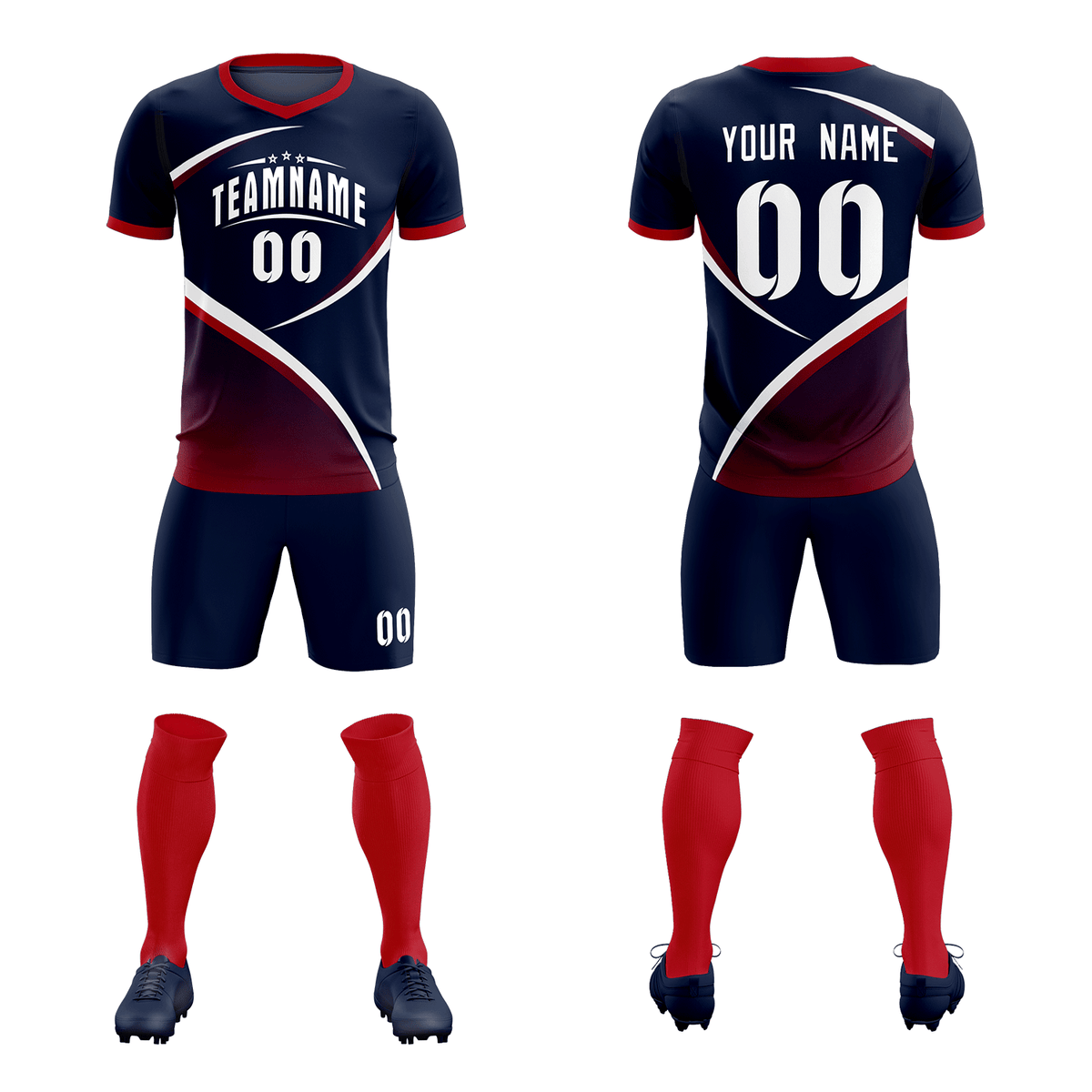 Custom Navy Red Color Block Training Uniform For Men Soccer Sets Jersey