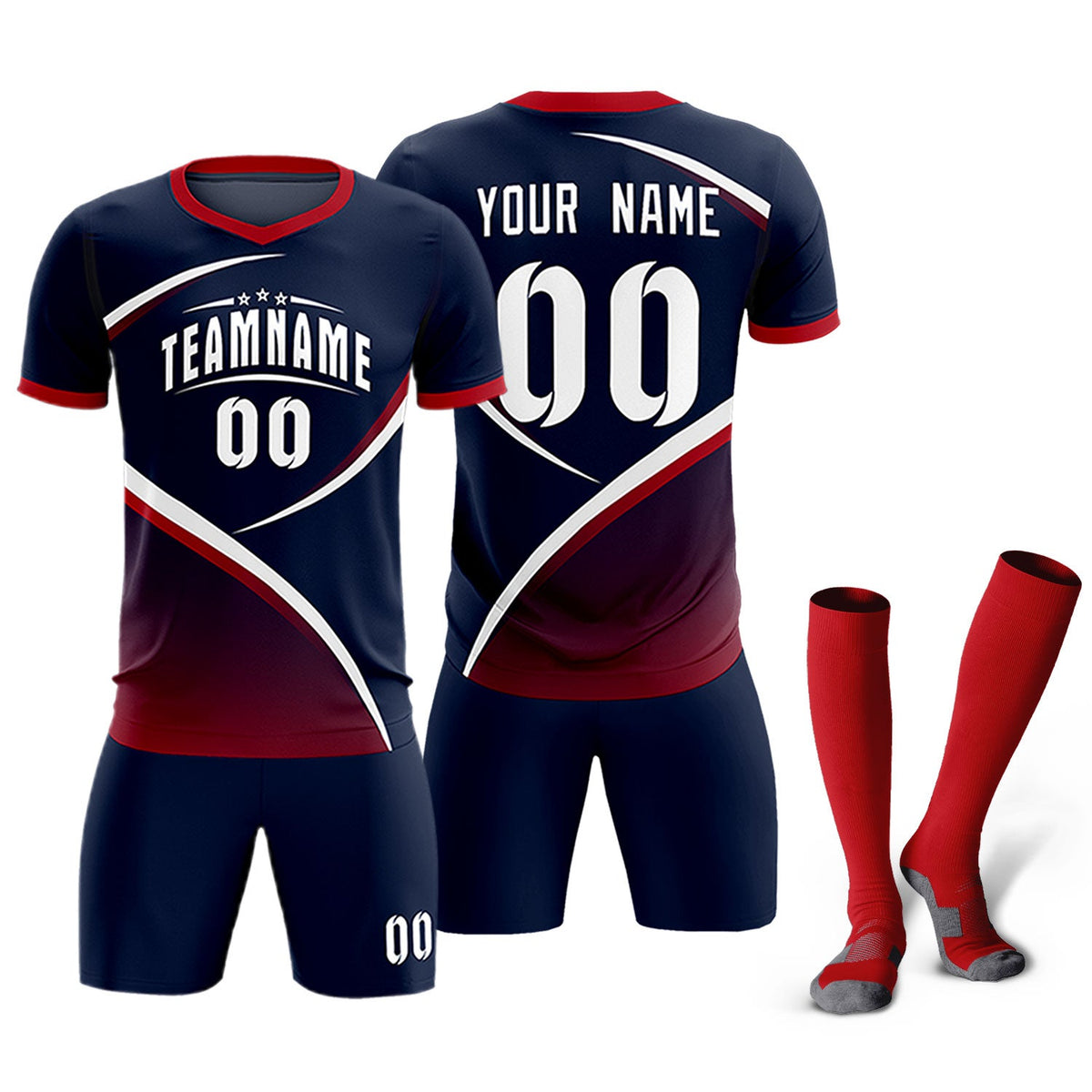 Custom Navy Red Color Block Training Uniform For Men Soccer Sets Jersey