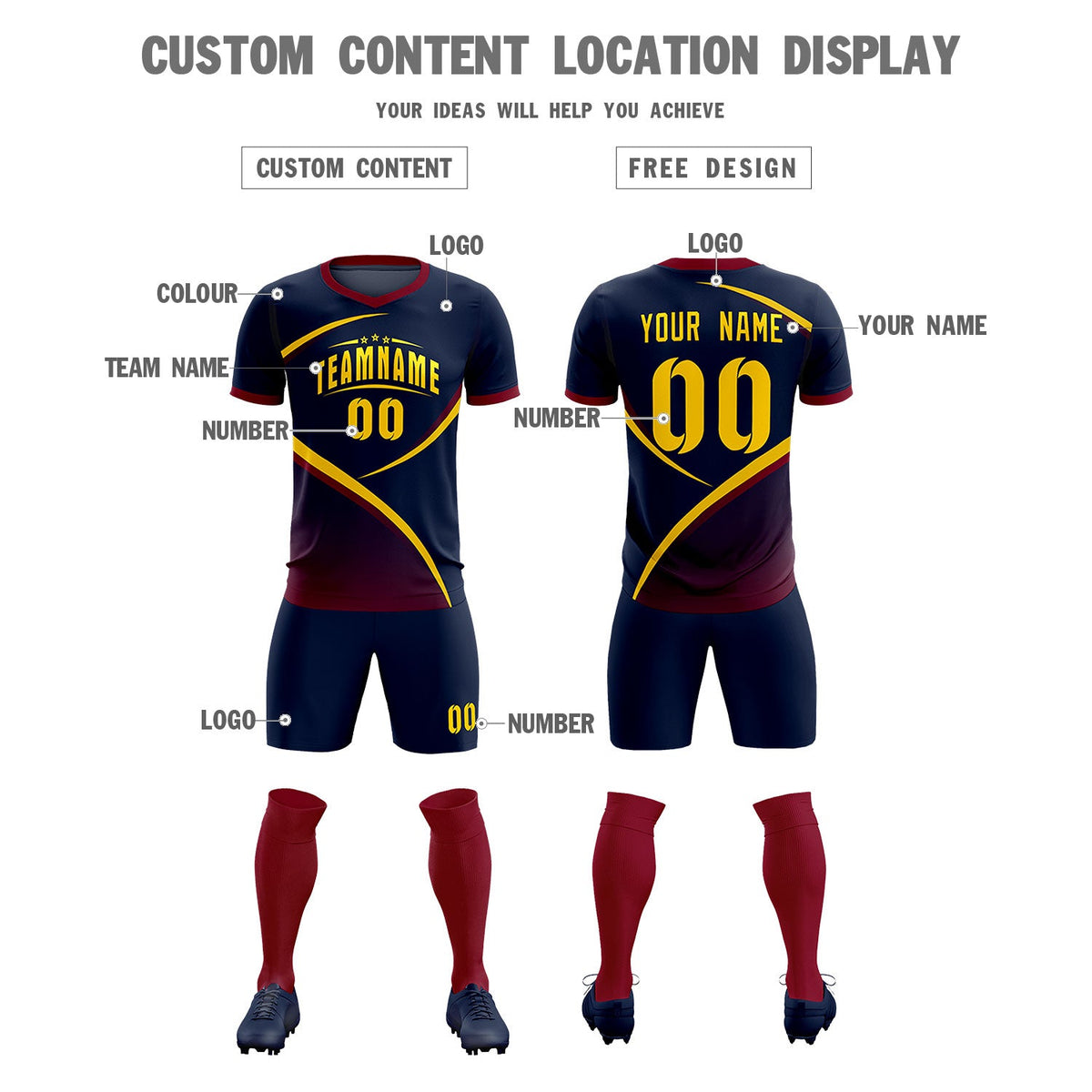 Custom Navy Navy Color Block Training Uniform For Men Soccer Sets Jersey