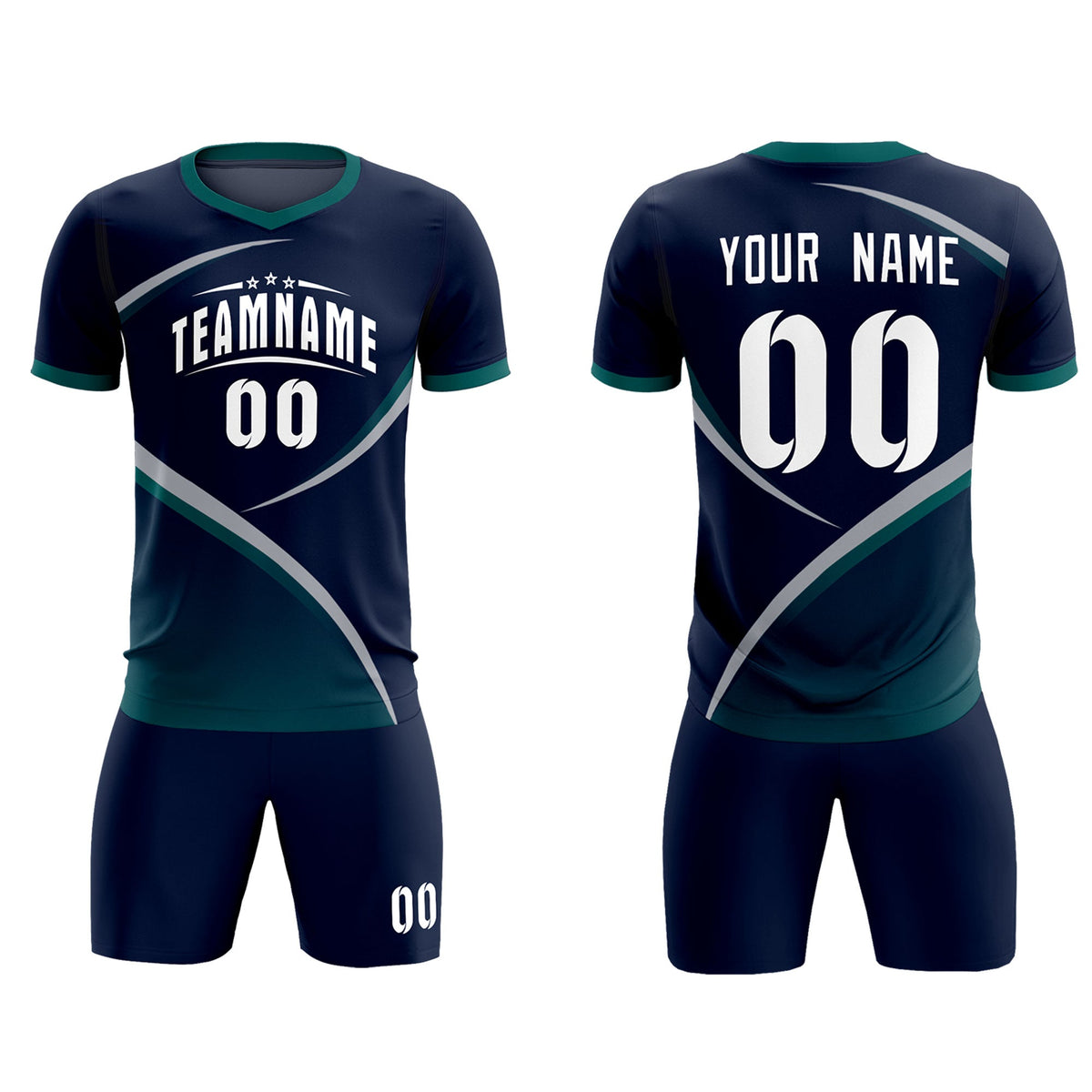 Custom Navy Aqua Color Block Training Uniform For Men Soccer Sets Jersey