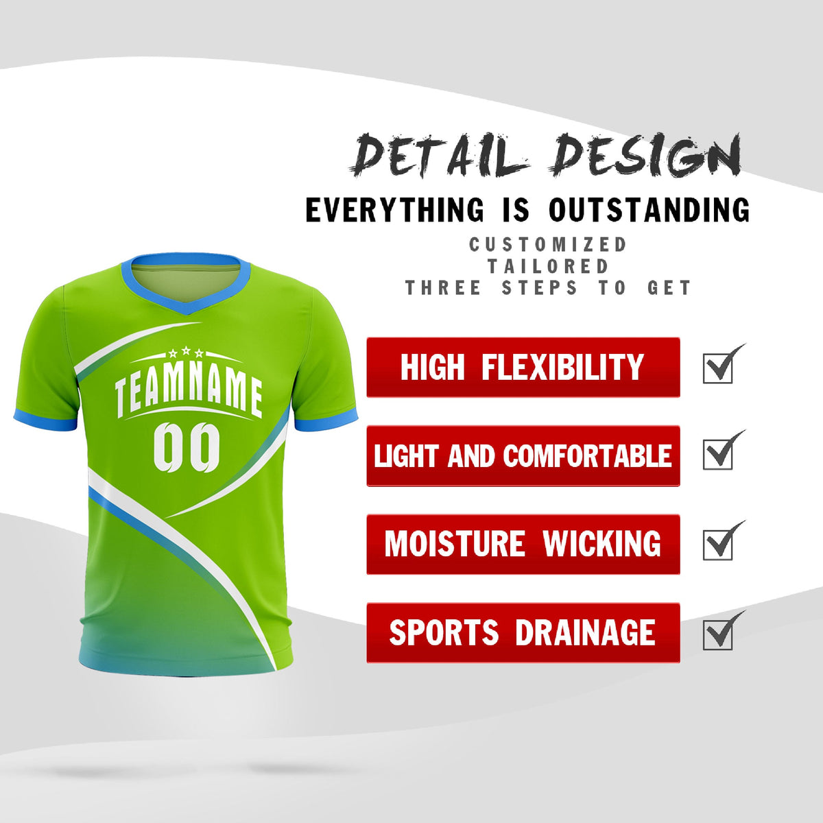 Custom Neon Green Powder Blue Color Block Training Uniform For Men Soccer Sets Jersey