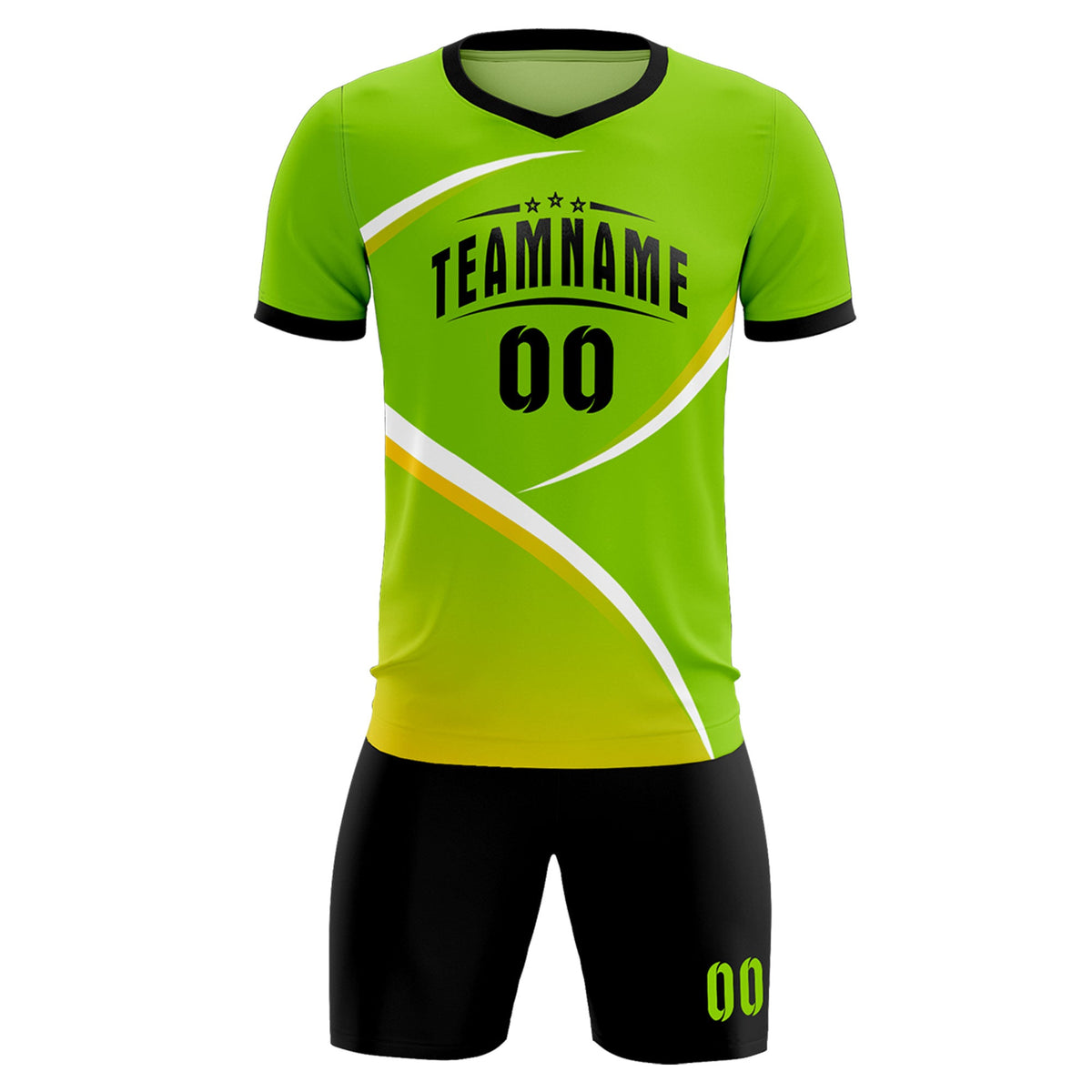 Custom Neon Green Black Color Block Training Uniform For Men Soccer Sets Jersey