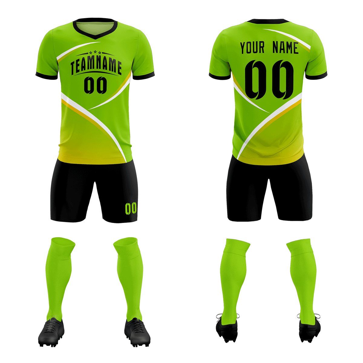 Custom Neon Green Black Color Block Training Uniform For Men Soccer Sets Jersey
