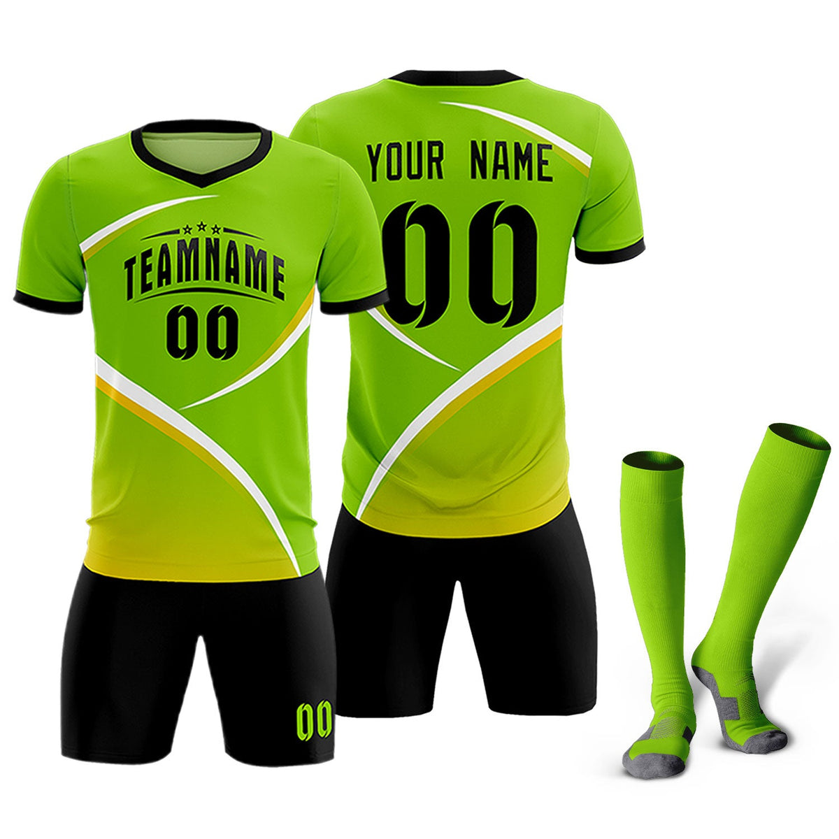 Custom Neon Green Black Color Block Training Uniform For Men Soccer Sets Jersey
