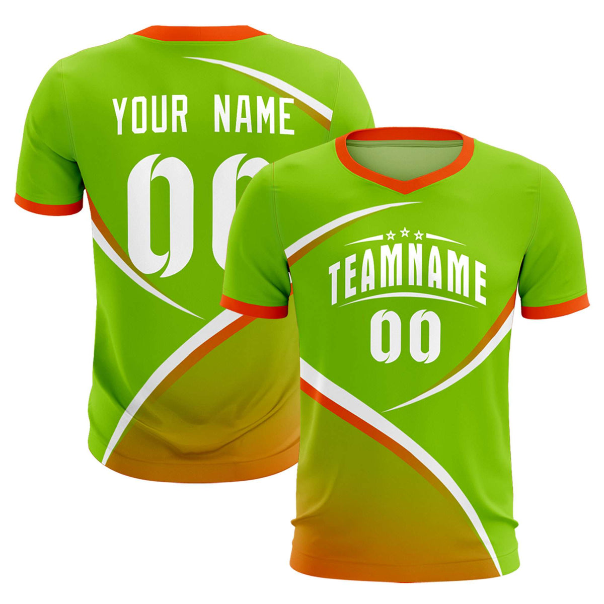 Custom Neon Green Orange Color Block Training Uniform For Men Soccer Sets Jersey