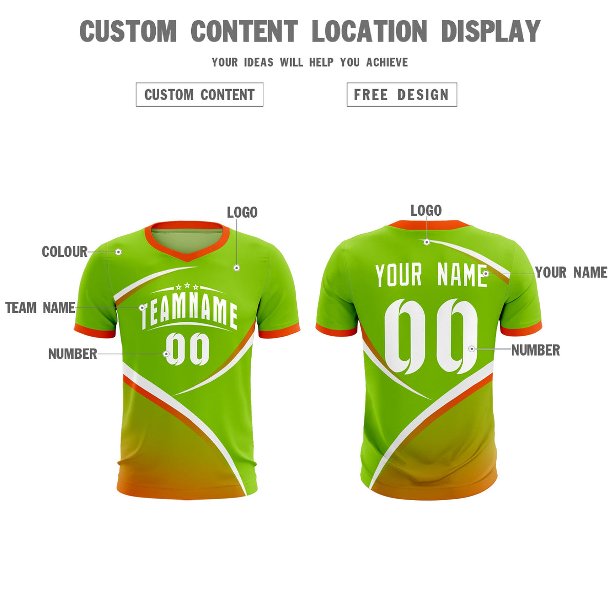 Custom Neon Green Orange Color Block Training Uniform For Men Soccer Sets Jersey