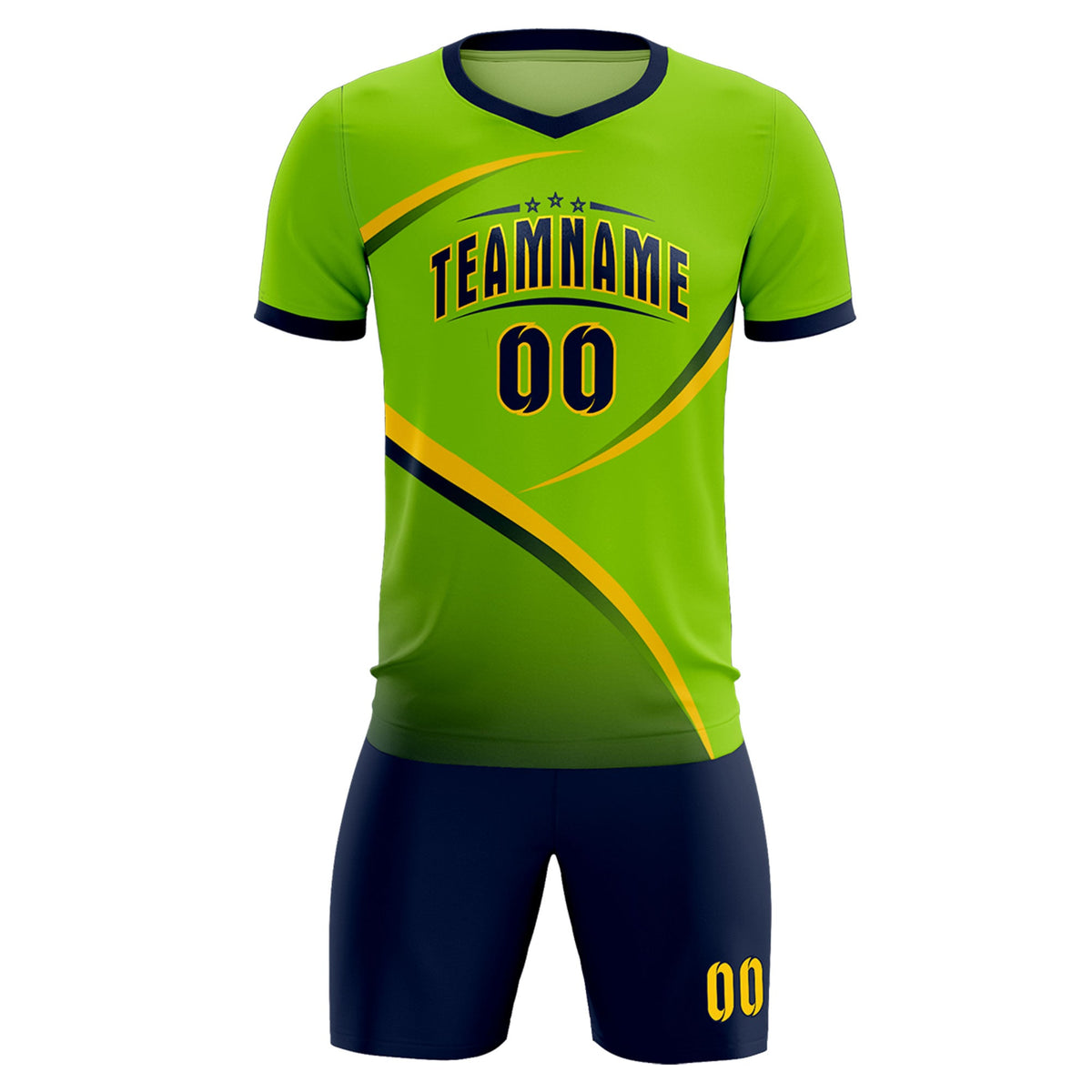 Custom Neon Green Navy Color Block Training Uniform For Men Soccer Sets Jersey