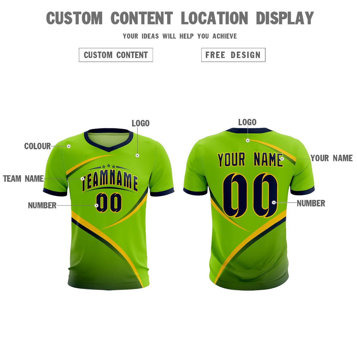 Custom Neon Green Navy Color Block Training Uniform For Men Soccer Sets Jersey