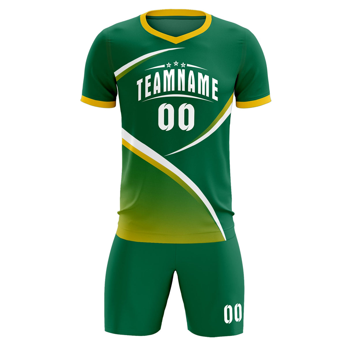 Custom Kelly Green Gold Color Block Training Uniform For Men Soccer Sets Jersey