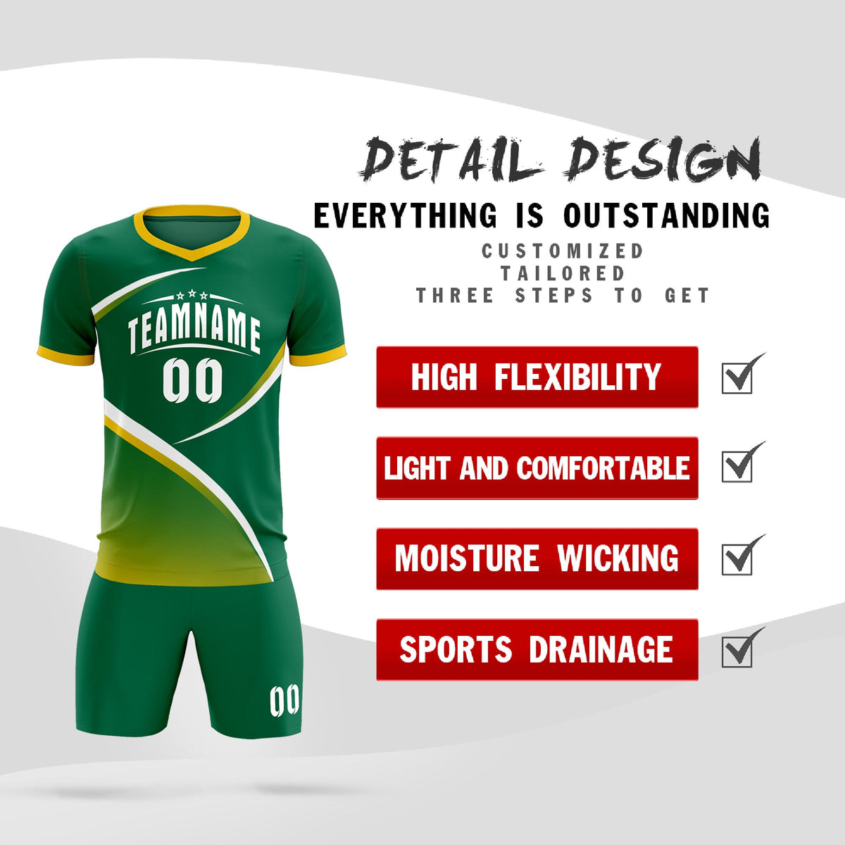 Custom Kelly Green Gold Color Block Training Uniform For Men Soccer Sets Jersey