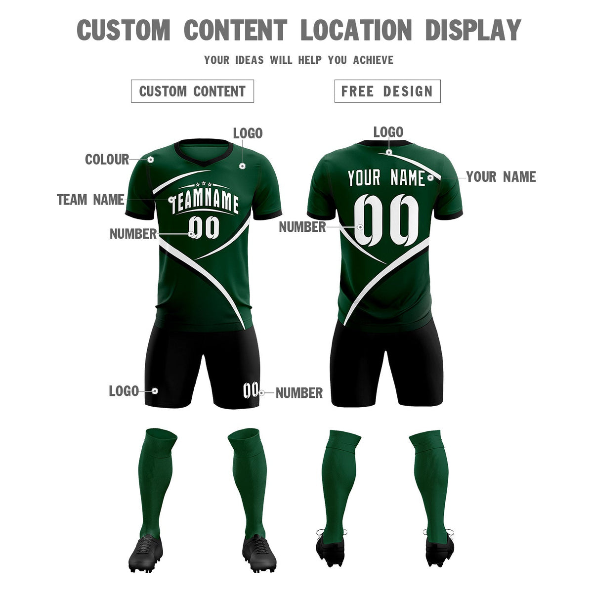 Custom Green Black Color Block Training Uniform For Men Soccer Sets Jersey