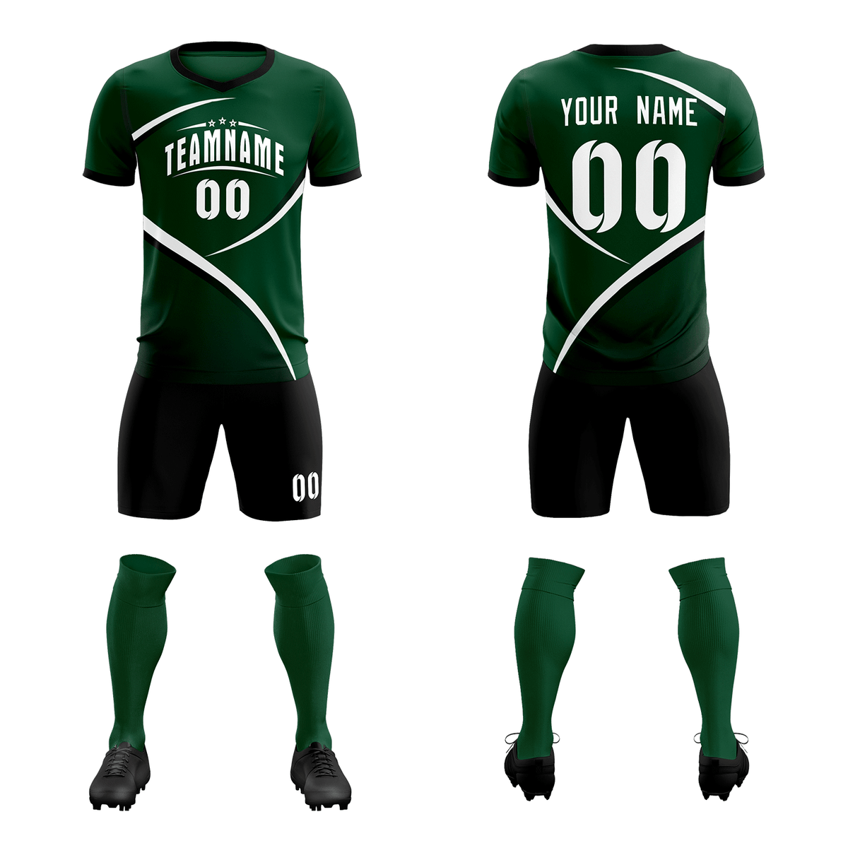 Custom Green Black Color Block Training Uniform For Men Soccer Sets Jersey