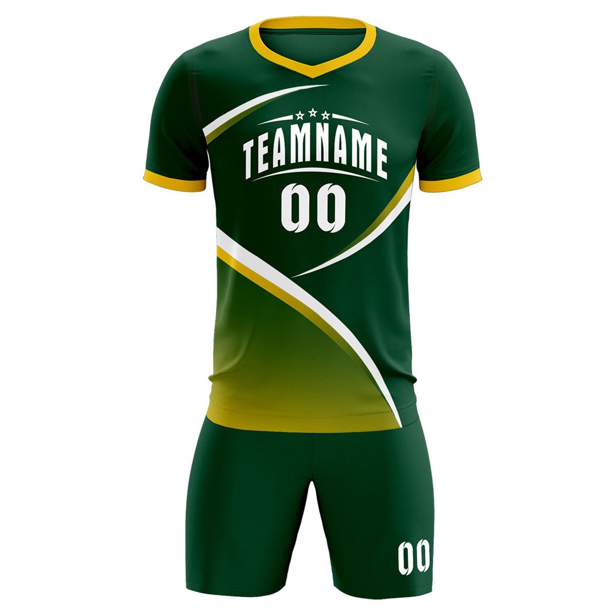Custom Green Gold Color Block Training Uniform For Men Soccer Sets Jersey