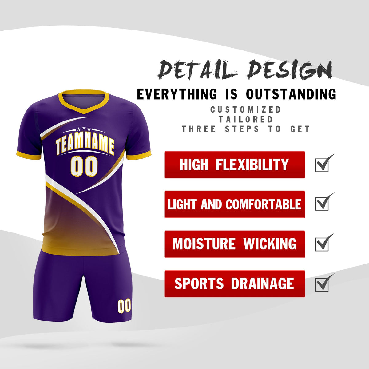 Custom Purple Gold Color Block Training Uniform For Men Soccer Sets Jersey