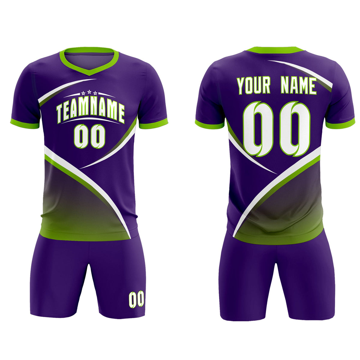 Custom Purple Neon Green Color Block Training Uniform For Men Soccer Sets Jersey