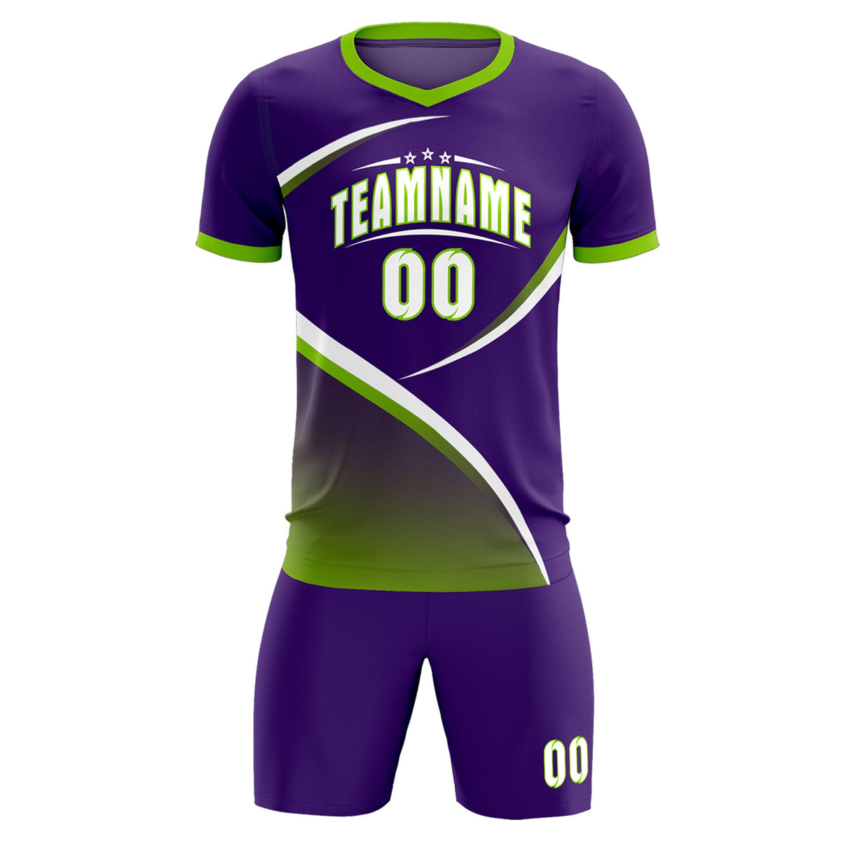 Custom Purple Neon Green Color Block Training Uniform For Men Soccer Sets Jersey