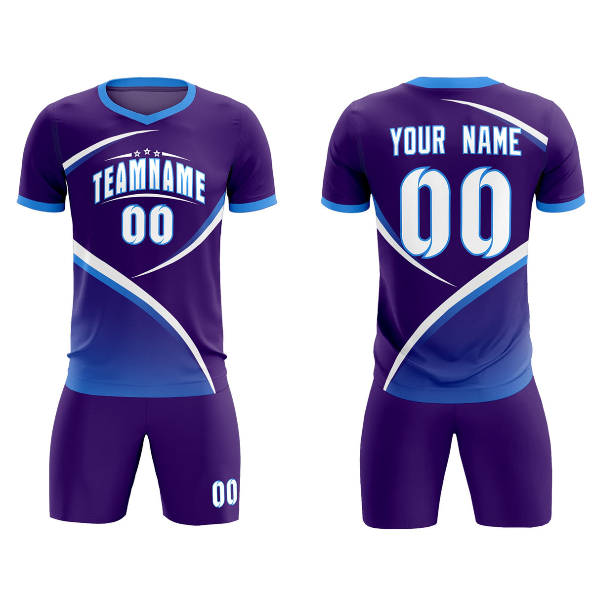 Custom Purple Powder Blue Color Block Training Uniform For Men Soccer Sets Jersey