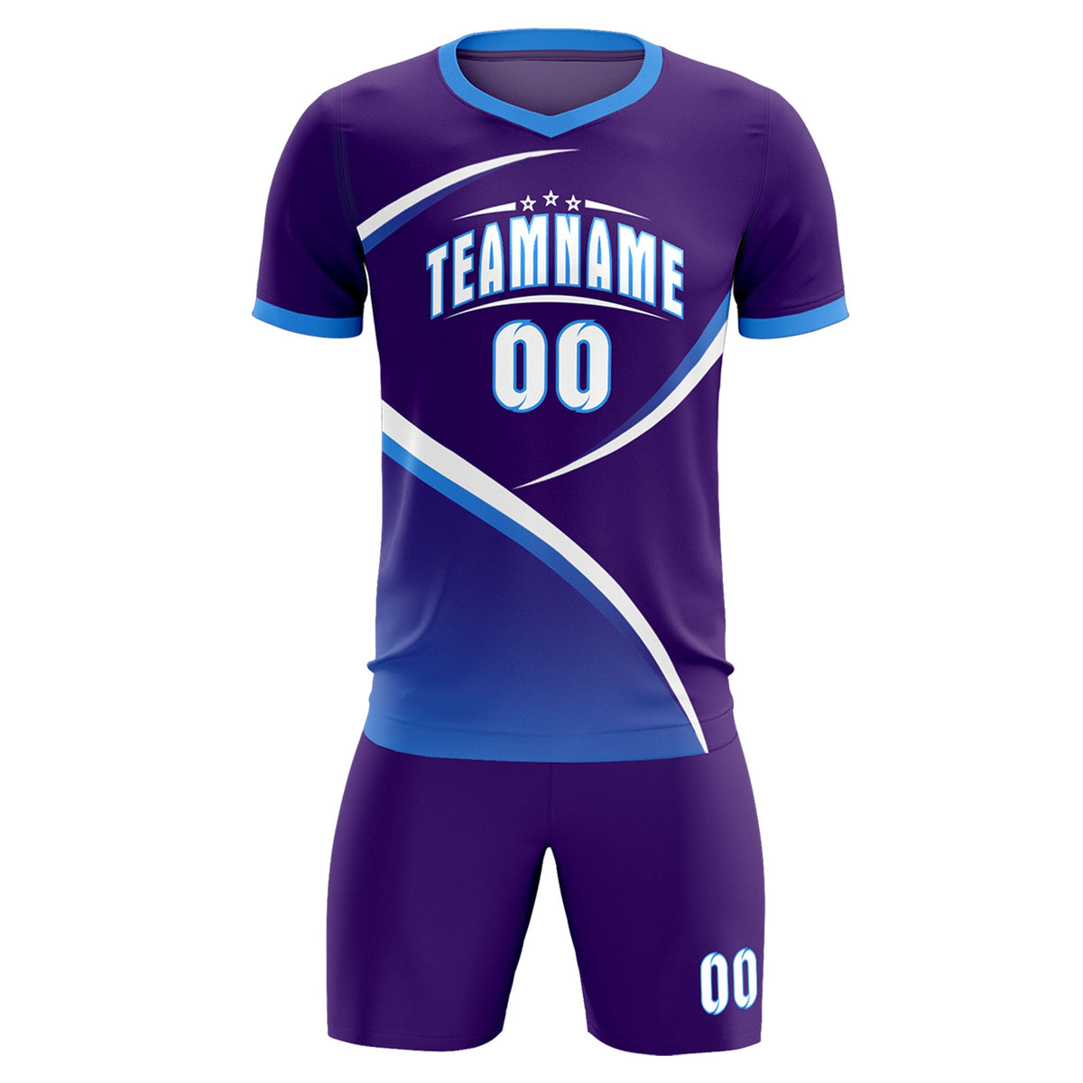 Custom Purple Powder Blue Color Block Training Uniform For Men Soccer Sets Jersey
