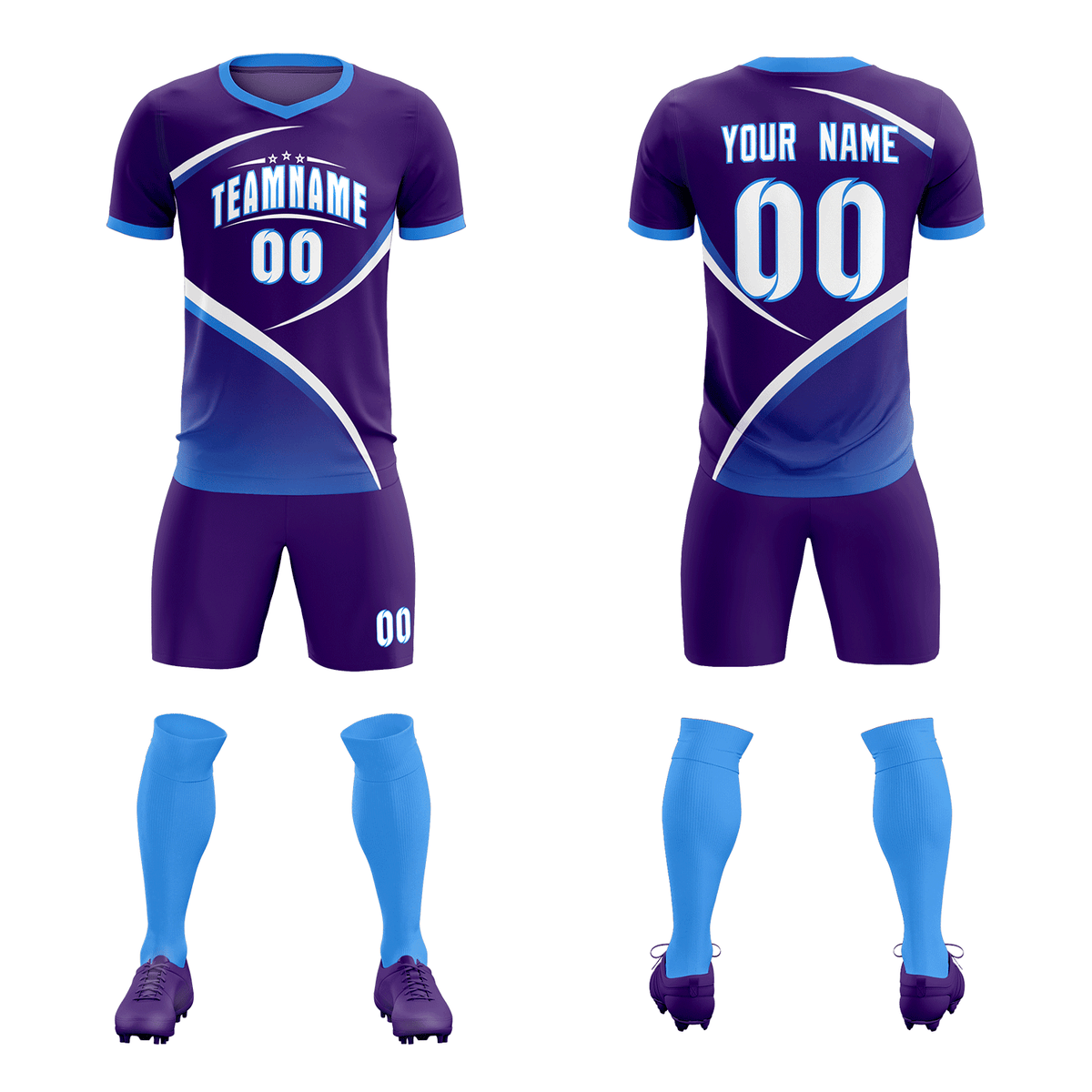 Custom Purple Powder Blue Color Block Training Uniform For Men Soccer Sets Jersey
