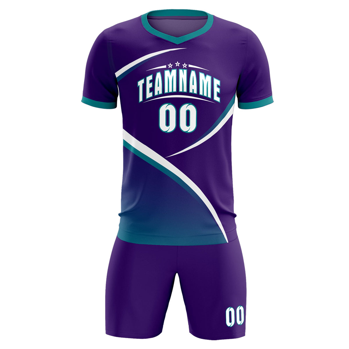 Custom Purple Aqua Color Block Training Uniform For Men Soccer Sets Jersey