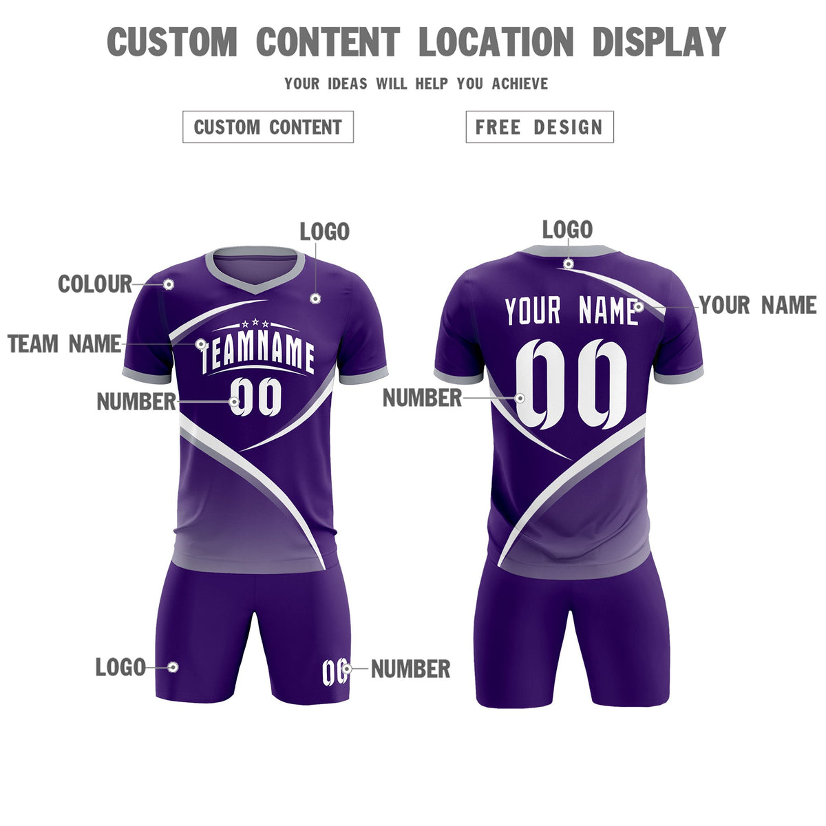 Custom Purple Gray Color Block Training Uniform For Men Soccer Sets Jersey