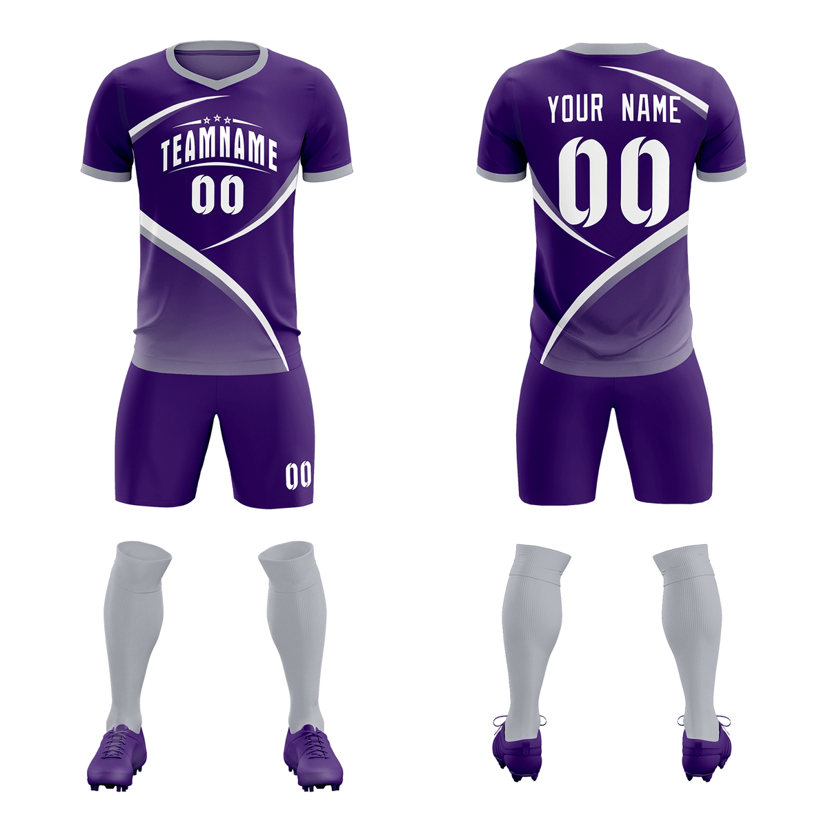 Custom Purple Gray Color Block Training Uniform For Men Soccer Sets Jersey