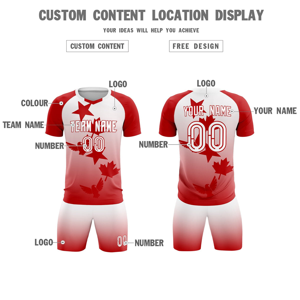 Custom Red White World Cup Inspired Wrinkle-Resistant Training Uniform Gradient Fashion Soccer Sets Jersey