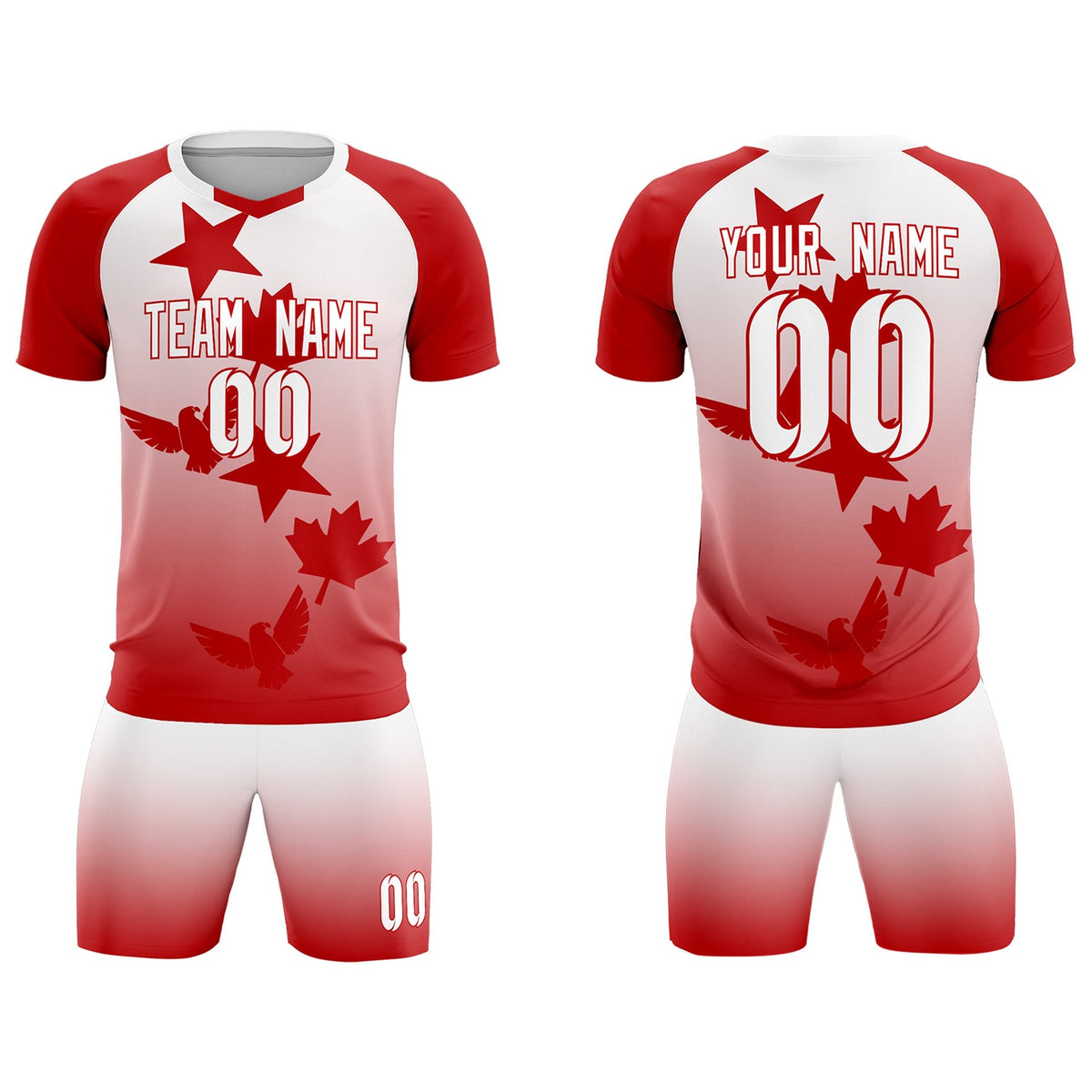 Custom Red White World Cup Inspired Wrinkle-Resistant Training Uniform Gradient Fashion Soccer Sets Jersey