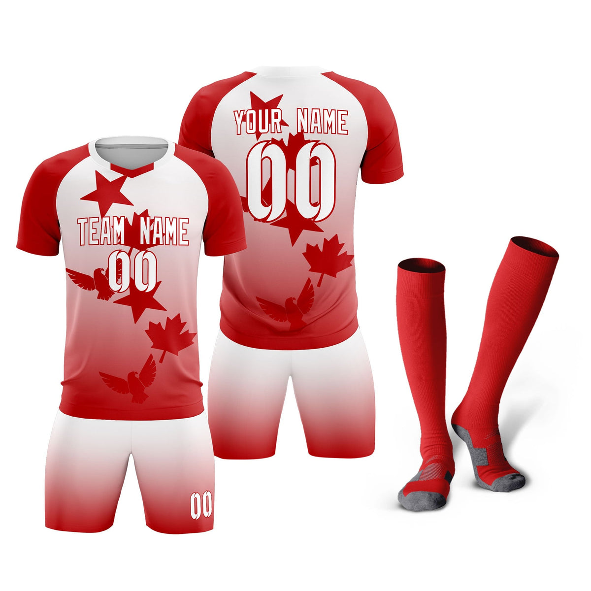 Custom Red White World Cup Inspired Wrinkle-Resistant Training Uniform Gradient Fashion Soccer Sets Jersey