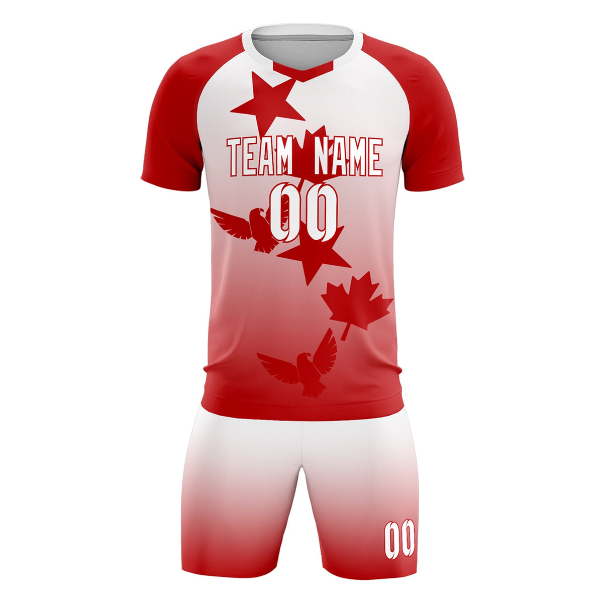 Custom Red White World Cup Inspired Wrinkle-Resistant Training Uniform Gradient Fashion Soccer Sets Jersey