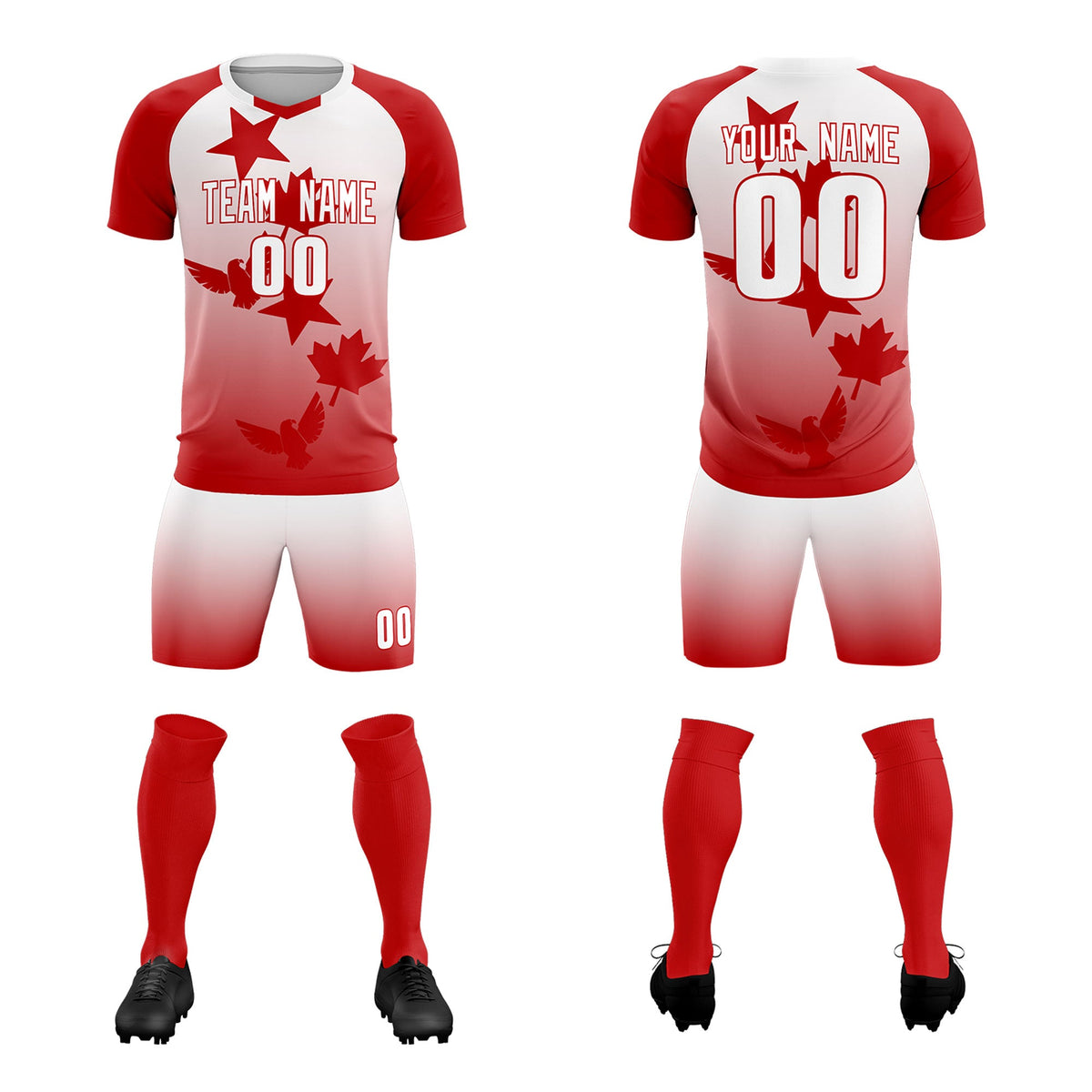 Custom Red White World Cup Inspired Wrinkle-Resistant Training Uniform Gradient Fashion Soccer Sets Jersey